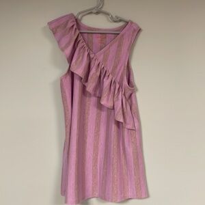 Cat & Jack Girls' ruffled blouse / top Large 10/12 lilac with gold stripes